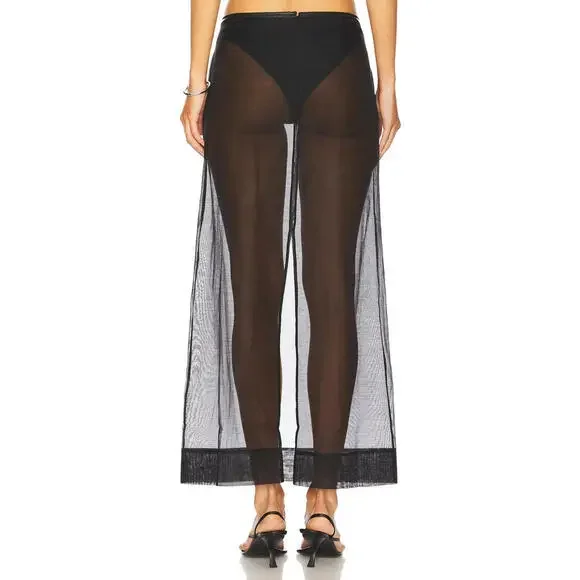Revolve St. Agni Sheer long Leather Trim Skirt black size XXS NWT $429msrp
